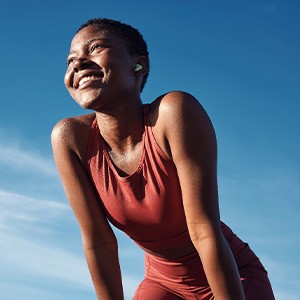 Lady smiles outdoors