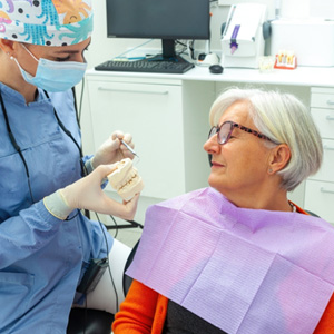 Dentist discussing the process of dental implants 